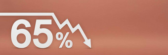 六十五年百分比箭头图指出股票市场崩溃熊市场通货膨胀经济崩溃崩溃股票横幅百分比折扣标志红色的背景