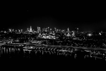 黑色的白色空中视图建筑城堡教堂城市华沙城市<strong>景观建筑</strong>体系结构小镇华沙晚上时间