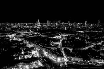 黑色的白色空中视图建筑城堡教堂城市华沙城市<strong>景观建筑</strong>体系结构小镇华沙晚上时间
