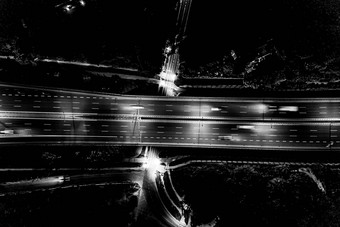 空中视图景观完美的晚上路前视图晚上交通长曝光颜色语气效果黑色的白色