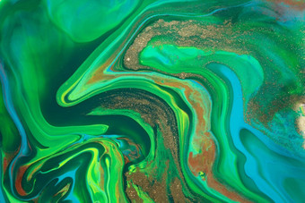 绿色大理石摘要丙烯酸背景冷酷的艺术作品纹理玛瑙涟漪模式黄金粉