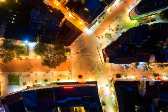 警告保加利亚10月空中视图无人机说女朋友照亮街道警告城市晚上