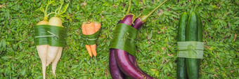横幅长格式环保产品包装概念蔬菜包装香蕉叶替代塑料袋浪费概念替代包装图片