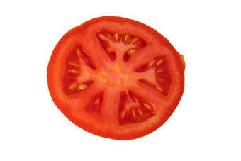 减少红色的西红柿切片切片白色板隔离
