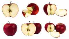 拼贴画成熟的红色的苹果减少块白色背景隔离