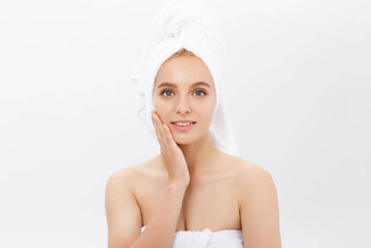 美丽的皮肤女人脸特写镜头健康的美丽的女水疗中心化妆品概念