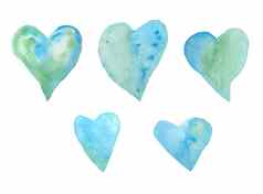 水彩手画元素集绿色蓝色的绿松石心情人节一天织物包装纸优雅的设计背景爱庆祝活动婚礼纹理现代打印