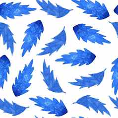 无缝的水彩手画模式电蓝色的冬天罗文叶子插图现代花植物简单的极简主义设计优雅的圣诞节一年庆祝活动装饰纺织