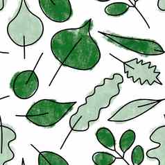 手画无缝的模式绿色叶子自然叶绿色植物野生草本植物织物打印设计城市丛林植物夫人礼物优雅的树叶背景壁纸纺织