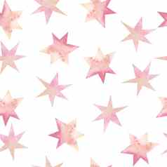 无缝的水彩手画模式宇宙空间优雅的neautral星星天空婴儿淋浴庆祝活动聚会，派对设计邀请卡片纺织壁纸粉红色的玫瑰脸红柔和的颜色