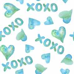 无缝的水彩手画模式绿色蓝色的绿松石心情人节一天织物包装纸优雅的设计背景爱庆祝活动婚礼纹理现代打印