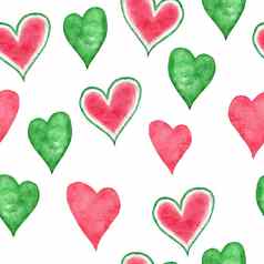 水彩无缝的手画模式红色的绿色摘要形状元素西瓜心明亮的夏天背景极简主义现代织物打印设计纺织壁纸包装纸简单的有机形式
