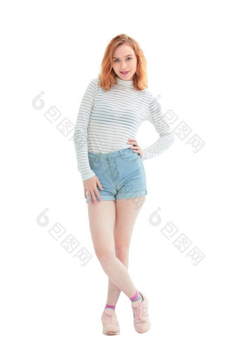 完整的增长自信模型女孩牛仔裤短裤