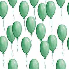 无缝的水彩手画模式帕特里克一天元素绿色空气气球floting白色背景爱尔兰庆祝活动节日有趣的游行生日聚会，派对装饰设计