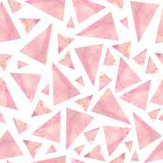 无缝的水彩手画时尚的模式现代当代几何tringular三角形形状粉红色的玫瑰黄色的脸红颜色婴儿淋浴纺织织物包装纸
