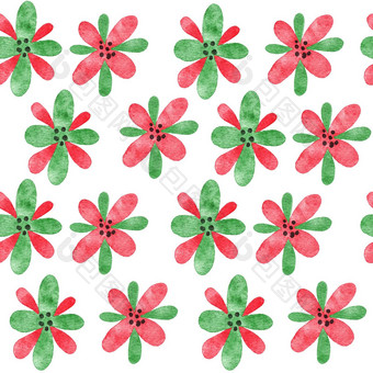 水彩无缝的手画模式红色的绿色摘要形状元<strong>素花</strong>明亮的夏天背景极简主义现代织物打印设计纺织壁纸包装纸简单的有机形式