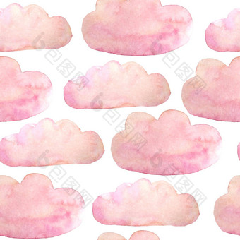 无缝的水彩手画模式脸红粉红色的云软柔和的颜色纺织设计壁纸婴儿淋浴插图邀请卡片<strong>海报</strong>孩子们孩子们睡觉<strong>衣服</strong>有趣的涂鸦