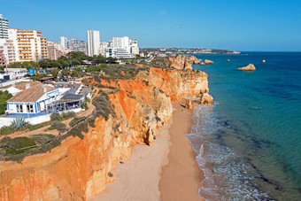 空中沙滩上罗查portimao阿尔加夫葡萄牙