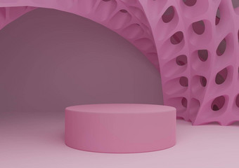 光柔和的薰衣草粉红色的呈现产品显示油缸站讲台上未来主义的摘要几何形状现代背景最小的作文模板