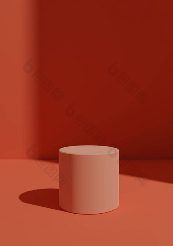 简单的最小的渲染明亮的霓虹灯橙色背景产品显示站油缸讲台上明亮的光窗口一边复制空间