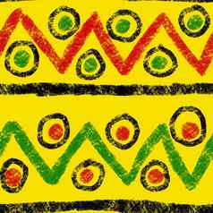 手画无缝的模式非洲几何点缀设计打印六月节自由织物黄色的绿色红色的黑色的摘要形状kente布少数民族背景