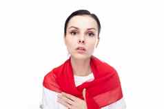 女人白色红色的围巾肩膀白色背景