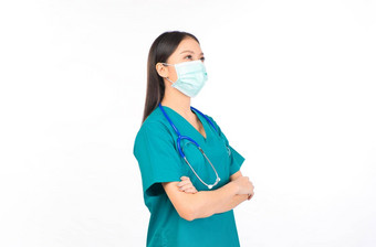 肖像专业自信年轻的亚洲女微笑医生绿色实习医生风云医生医疗保健医生概念