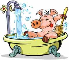 卡通猪采取浴