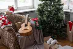 礼物礼物圣诞节树圣诞节树圣诞节装饰圣诞节灯声吉他背景