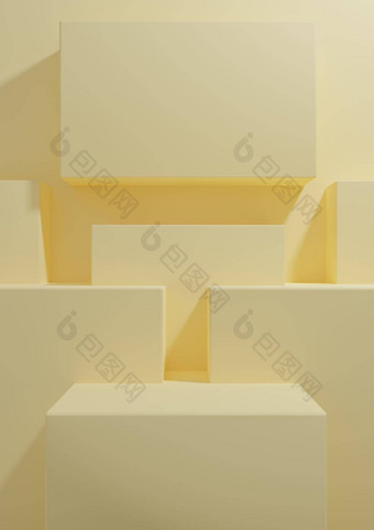 温暖的光明亮的柔和的黄色的呈现产品显示背景简单的最小的几何壁纸讲台上站产品<strong>摄影广告</strong>演讲模板