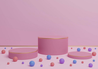 光柔和的薰衣草粉红色的呈现讲台上站产品显示金行色彩斑斓的玻璃球产品演讲背景奢侈品产品有趣的糖果