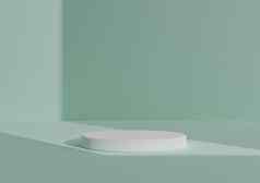 简单的最小的渲染作文白色油缸讲台上站摘要影子柔和的绿松石背景产品显示窗口光未来一边