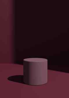 简单的最小的渲染栗色背景产品显示站油缸讲台上明亮的光窗口一边复制空间