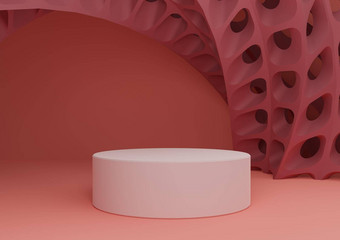 明亮的霓虹灯大马哈鱼粉红色的呈现产品显示油缸站讲台上未来主义的摘要几何形状现代背景最小的作文模板
