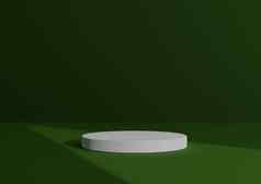 简单的最小的渲染作文白色油缸讲台上站摘要影子黑暗温暖的绿色背景产品显示三角形光指出产品