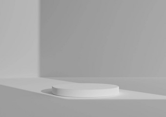 简单的最小的渲染作文白色油缸讲台上站摘要影子白色光灰色的背景产品显示窗口光未来一边