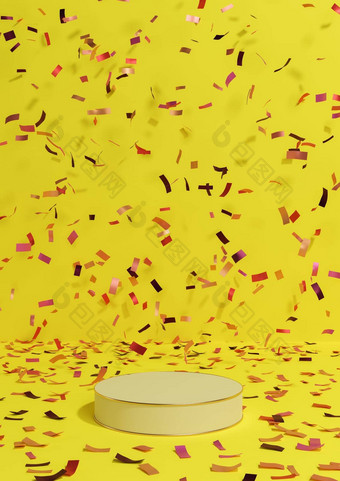 明亮的霓虹灯黄色的呈现产品显示基座站周年纪念日产品庆祝活动五彩纸屑讲台上金行奢侈品产品简单的最小的背景