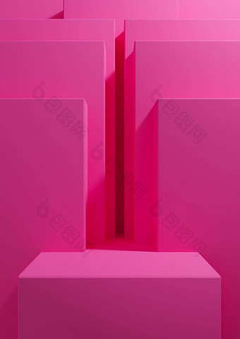 明亮的品红色的霓虹灯粉红色的呈现简单的最小的几何背景产品讲台上站显示模板演讲背景壁纸