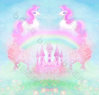 卡可爱的独角兽彩虹童话语言公主城堡