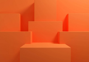 霓虹灯橙色明亮的红色的呈现简单的最小的背景产品显示讲台上站演讲几何背景模拟模板壁纸美化妆品产品