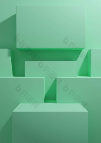 明亮的绿松石绿色呈现产品显示背景简单的最小的几何壁纸讲台上站产品<strong>摄影广告</strong>演讲模板