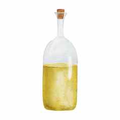 橄榄石油瓶水彩插图手画绘画图形草图孤立的白色背景希腊食物象征