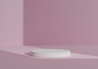 简单的最小的渲染作文白色油缸讲台上站摘要影子柔和的粉红色的背景产品显示窗口光未来一边