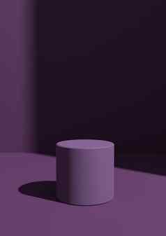 简单的最小的渲染黑暗紫色的背景产品显示站油缸讲台上明亮的光窗口一边复制空间