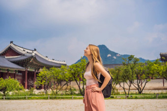 女人旅游<strong>韩</strong>国Gyeongbokgung宫理由首尔南<strong>韩</strong>国旅行<strong>韩</strong>国概念