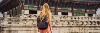 女人旅游首尔南韩国旅行韩国概念横幅长格式