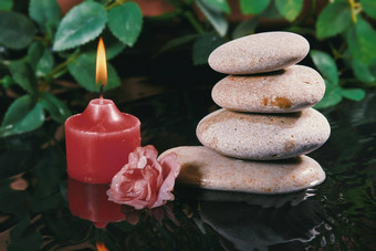 生活Zen石头蜡烛植物水<strong>和谐</strong>放松<strong>健康</strong>护理传统的东方水疗中心概念