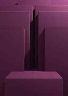 黑暗品红色的紫色的呈现简单的最小的几何背景产品讲台上站显示模板演讲背景壁纸