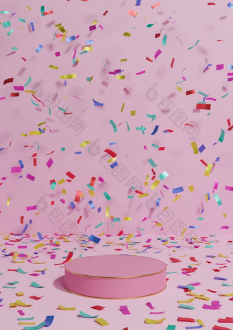 光柔和的薰衣草粉红色的呈现产品显示基座站周年纪念日产品庆祝活动五彩纸屑讲台上金行奢侈品产品简单的最小的背景