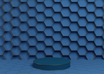 明亮的黑暗柔和的蓝色的呈现产品显示讲台上豪华的金蜂窝摘要背景油缸站最小的简单的模板自然奢侈品蜂蜜产品